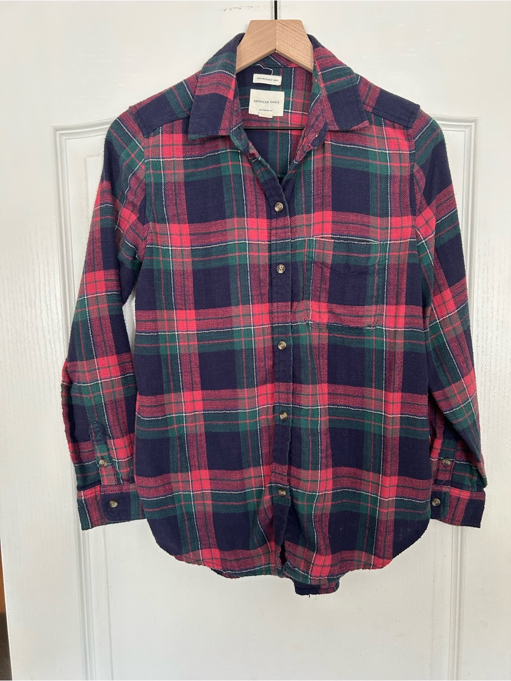 American Eagle Outfitters Plaid Button-Down Shirt - Red & Green & Blue